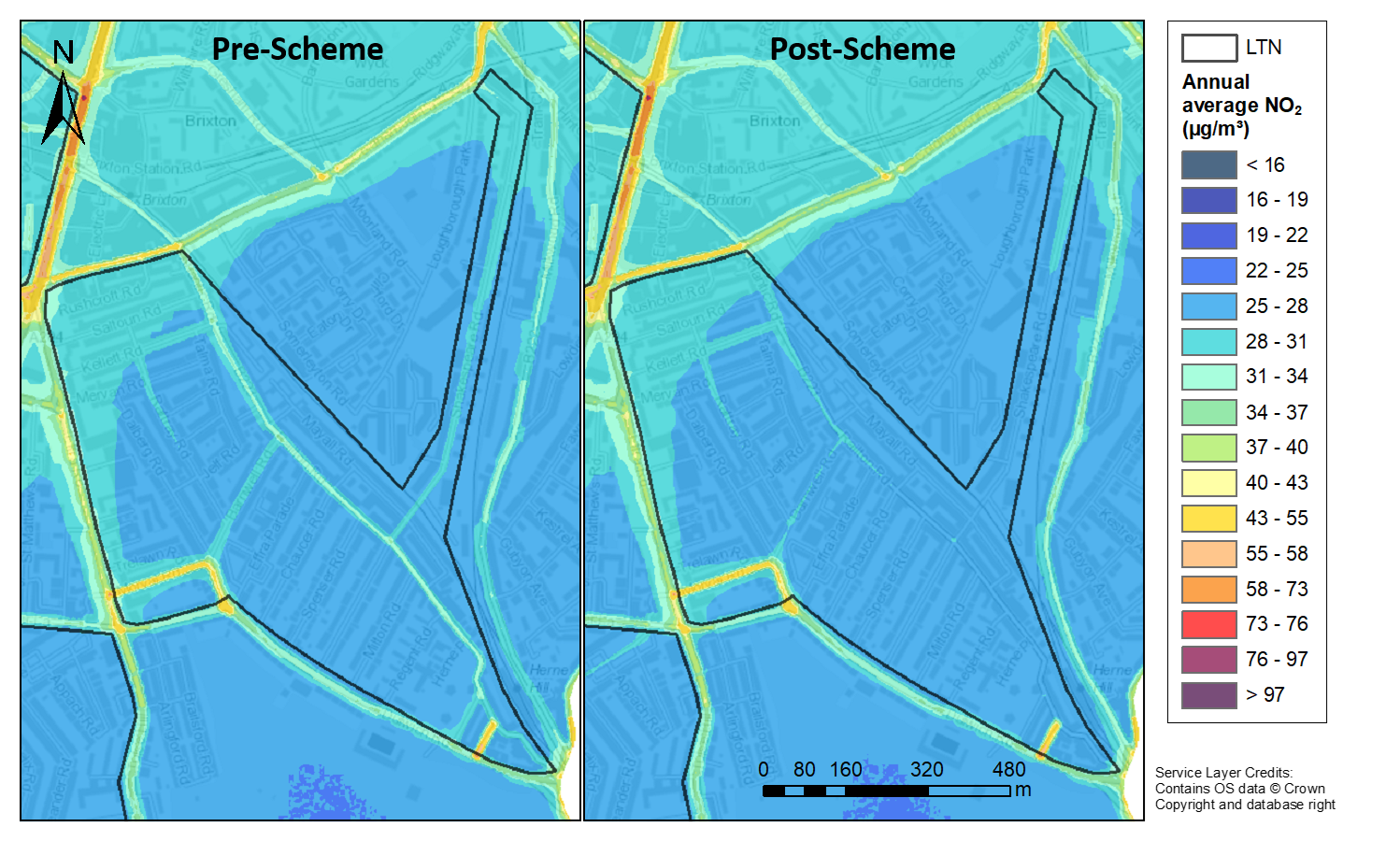 NO2 concentration plot for Lambeth